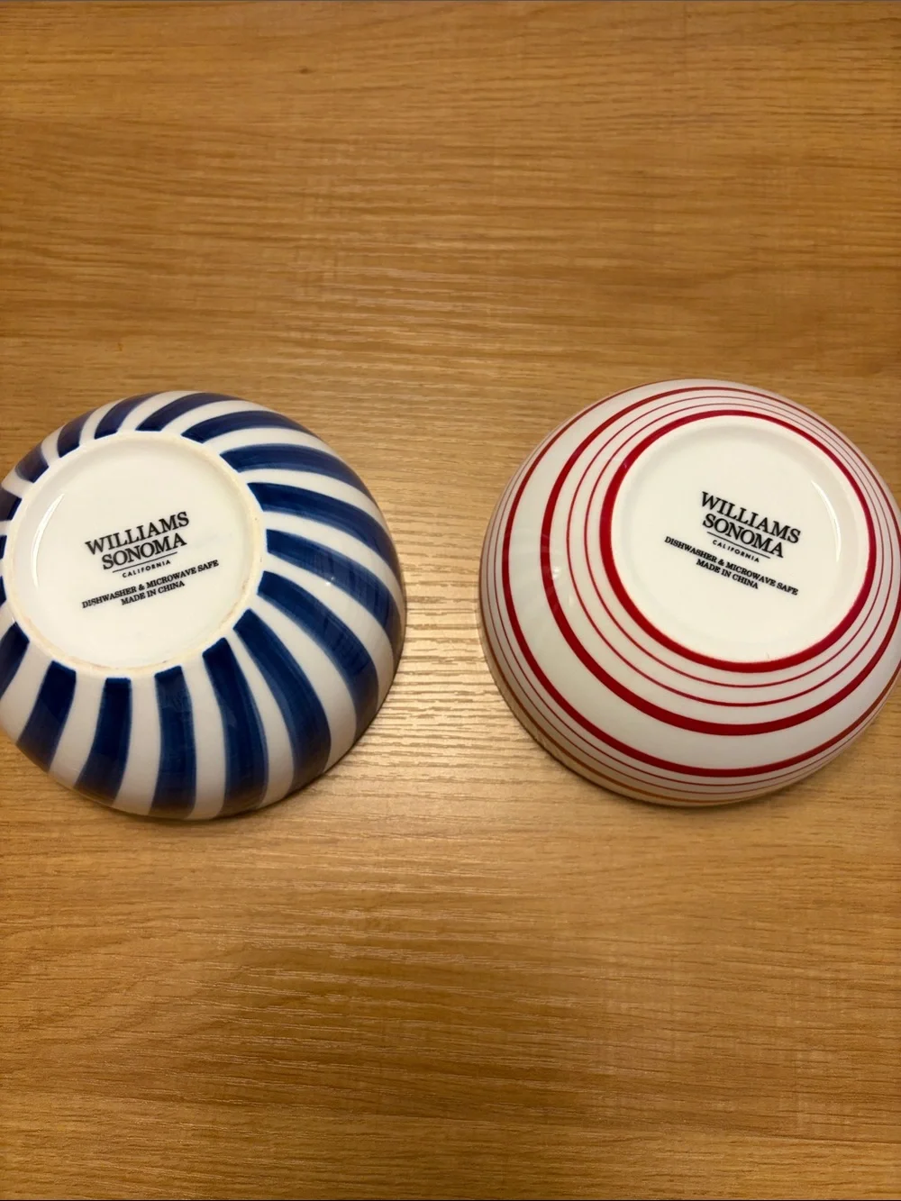 Williams Sonoma Blue and Red Striped Ceramic Dessert Bowls - Set of 2
